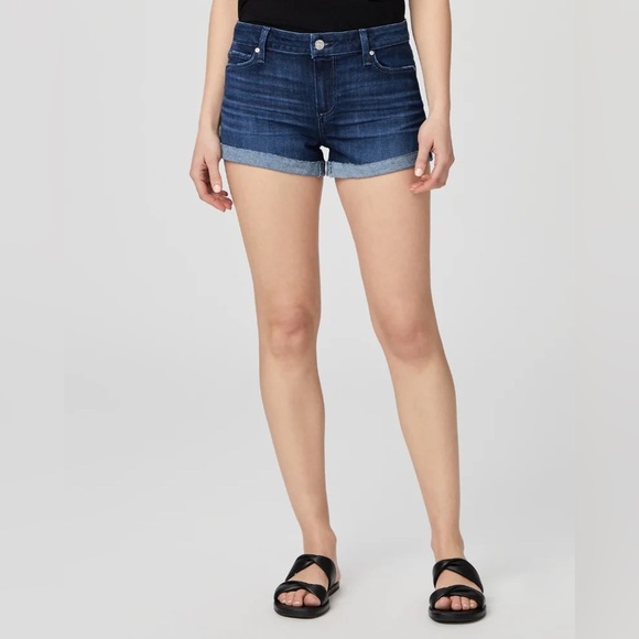 PAIGE Pants - PAIGE Jimmy Jimmy Cuffed Dark Wash Blue Jean Shorts